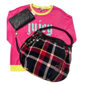 Juicy Couture 3-Piece Bundle: Shocking Pink Sweatshirt M, Wallet, Velour Bag